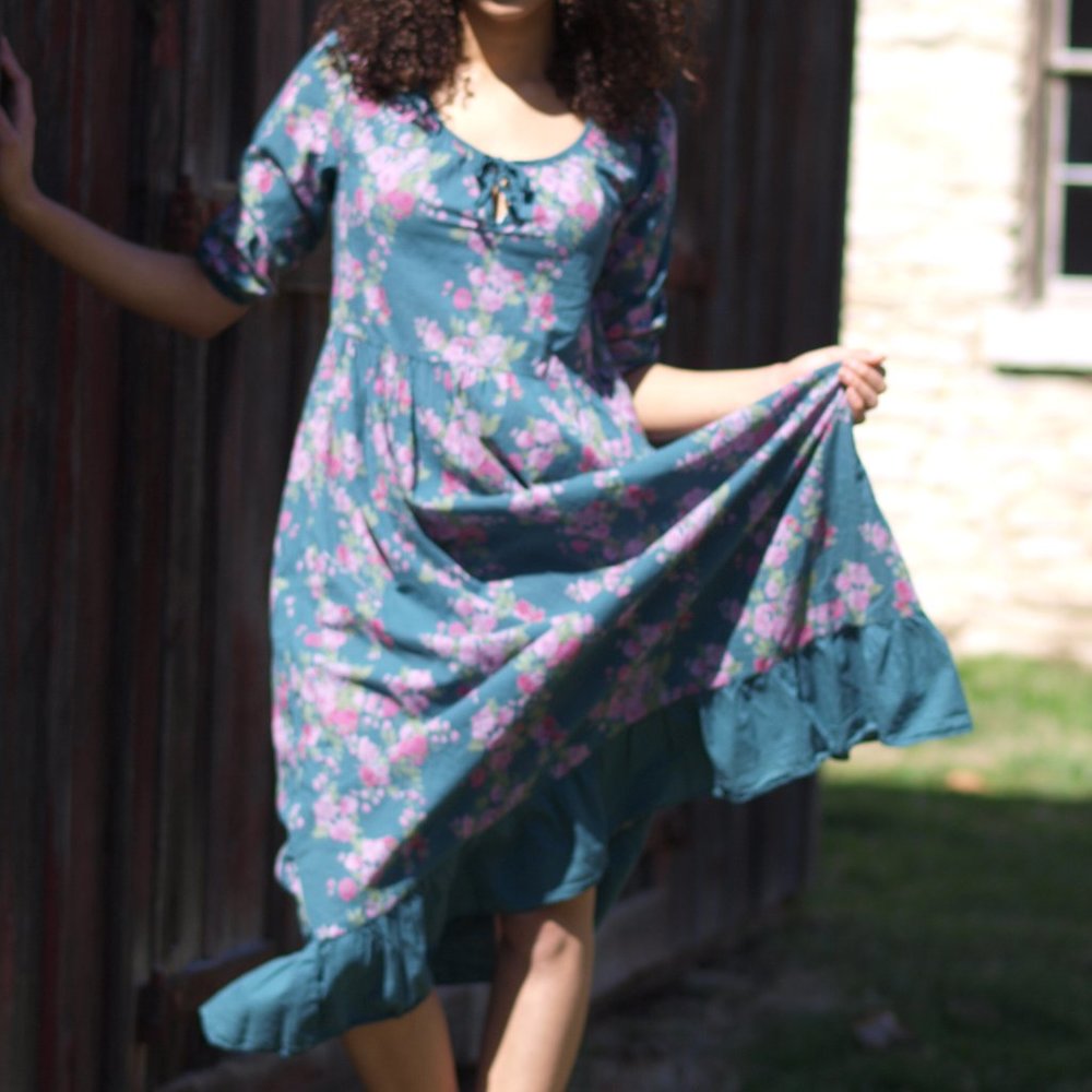Cotton floral maxi dress ruffled prairie boho